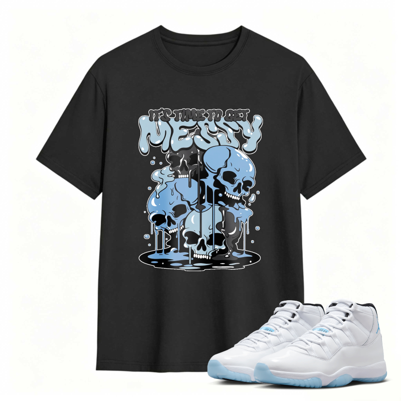 Skull And Dripping Blue Design Shirt To Match Air Jordan 11 White Legend Blue - Sneaker Match Shirt