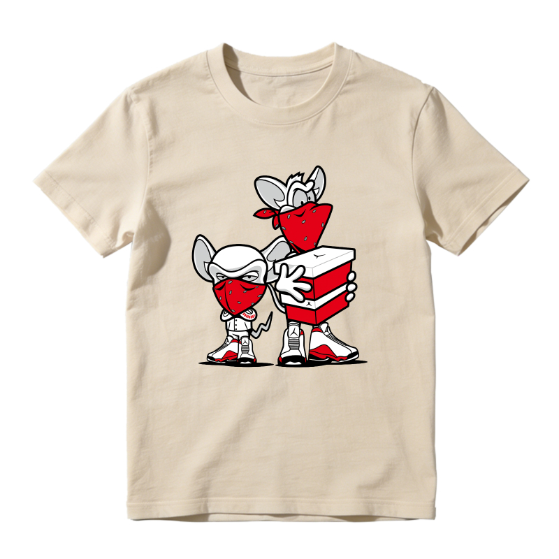 Cartoon Mice With Red Masks And Shoes Shirt To Match Air Jordan 13 Chicago Sneaker Match Shirt