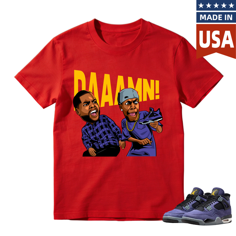 Cartoon Characters With Daaamn Text Shirt To Match Jordan 4 Lakers Imperial Purple Sneaker Match Shirt
