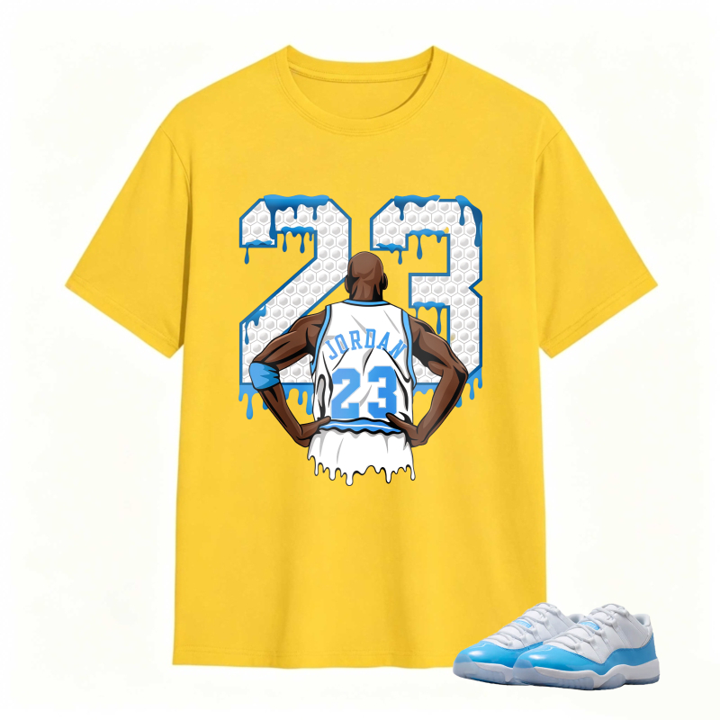 Michael Jordan 23 Dripping Number Back View Shirt To Match Jordan 11 University Blue Sneaker Match Shirt
