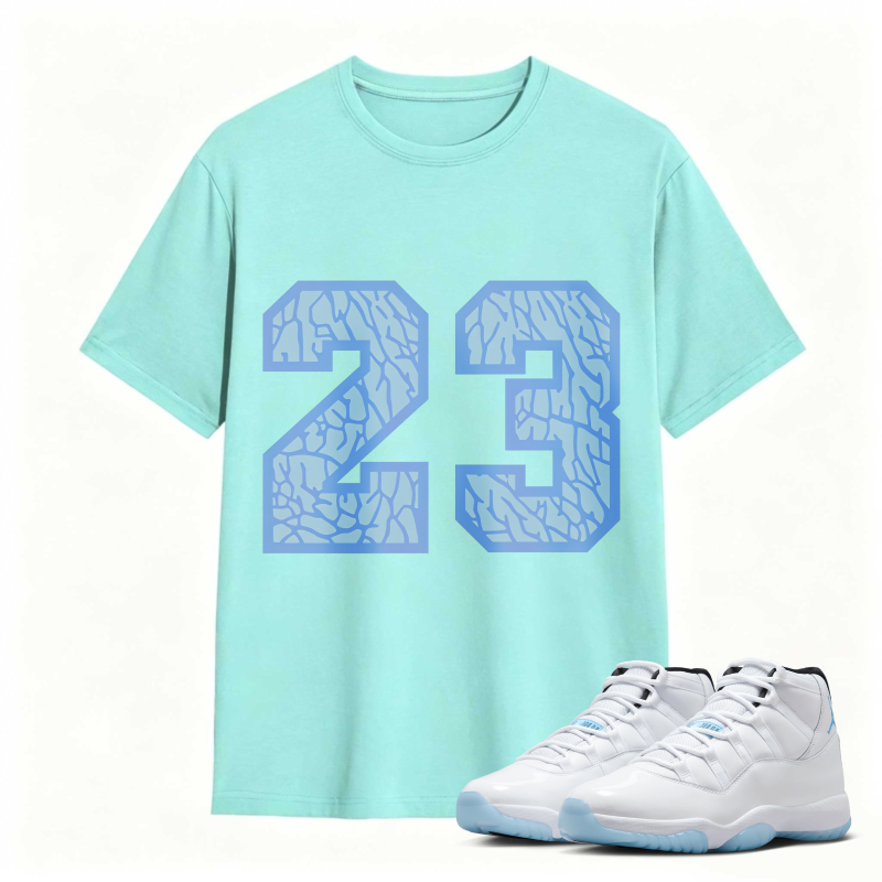 Number 23 Blue Cracked Pattern Shirt To Match Air Jordan 11 White Legend Blue - Sneaker Match Shirt