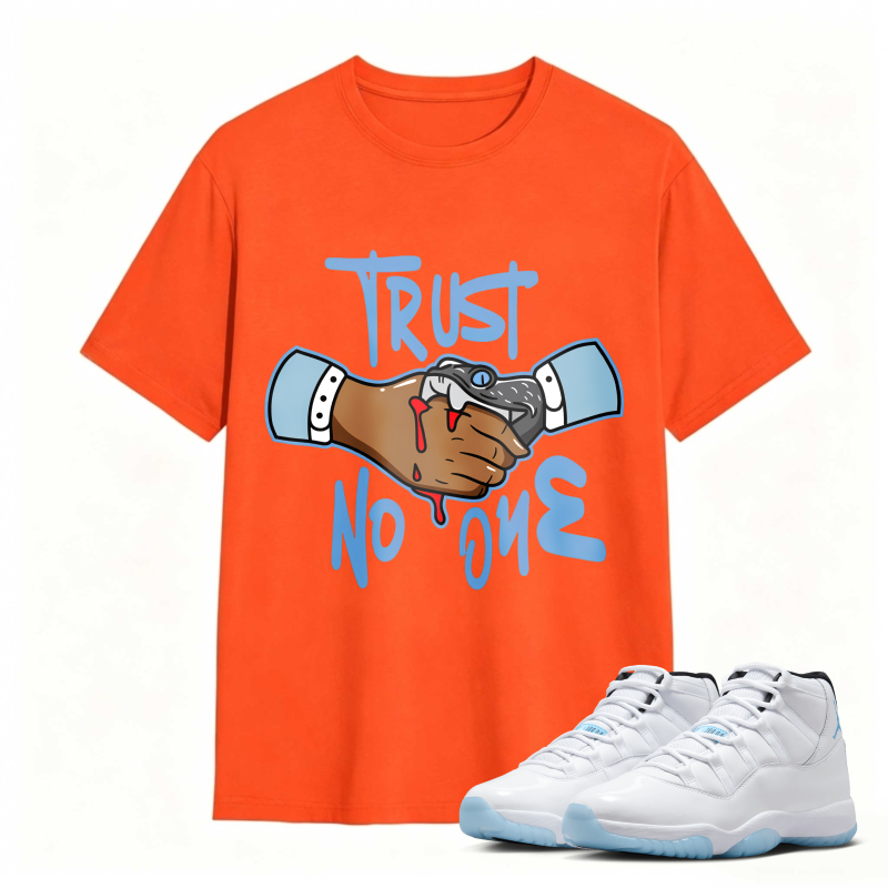 Trust No One Handshake With Blood Shirt To Match Air Jordan 11 White Legend Blue Sneaker Match Shirt
