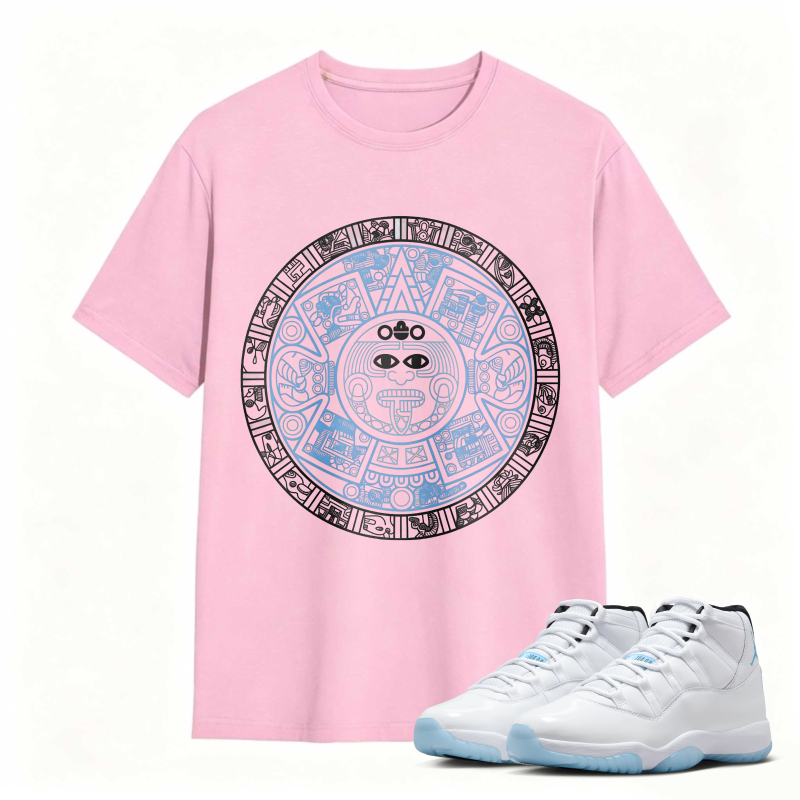 Aztec Calendar Design Shirt to Match Air Jordan 11 White Legend Blue - Sneaker Match Shirt
