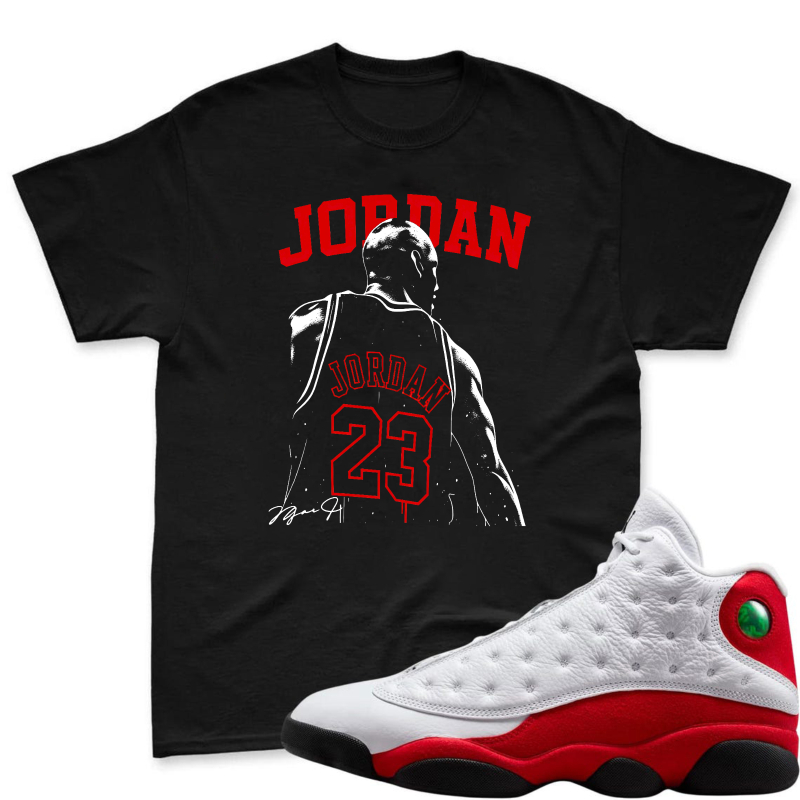 Jordan 23 Basketball Player Back View Shirt To Match Air Jordan 13 Chicago - Sneaker Match Shirt