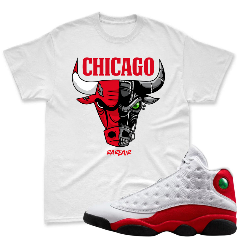 Chicago Bulls Logo With Red And Black Bull Head Design Shirt To Match Air Jordan 13 Chicago - Sneaker Match Shirt