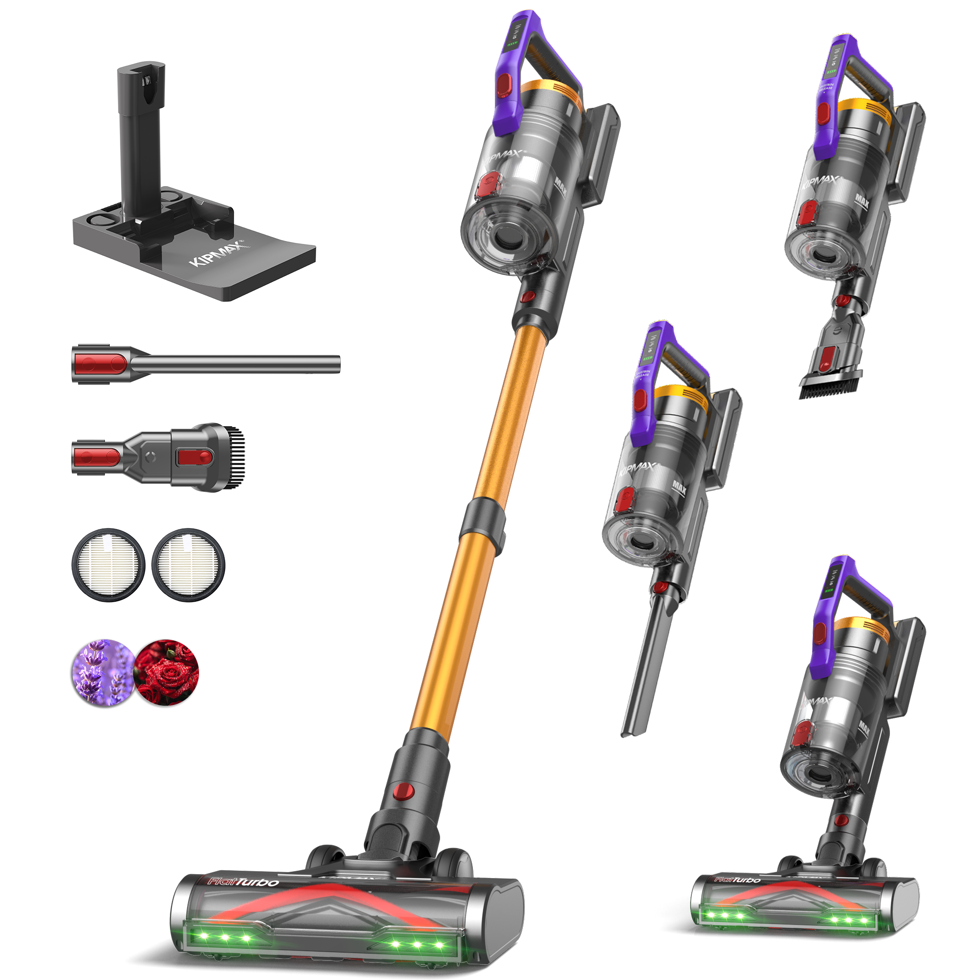 KIPMAX X20 Pro Cordless Vacuum Cleaner 50,000 Pa/550 W/70 Min, 1.5 L Vacuum Cleaner with Display, Anti-Tangle Brush, 7-Layer Filter & Fragrance Function, Self-Standing Battery Vacuum Cleaner 