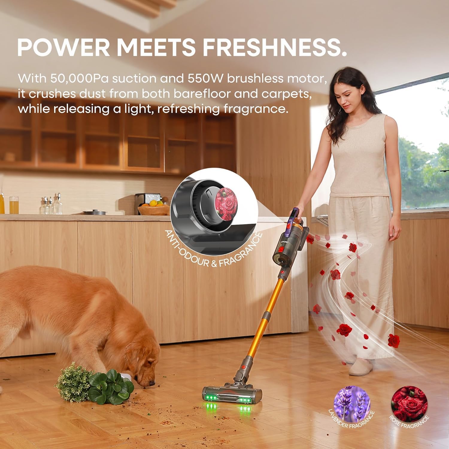 KIPMAX Cordless Vacuum Cleaner, 50KPa 550W Stick Vacuum for Home, 70Mins Anti-Tangled Vacuum Cleaner