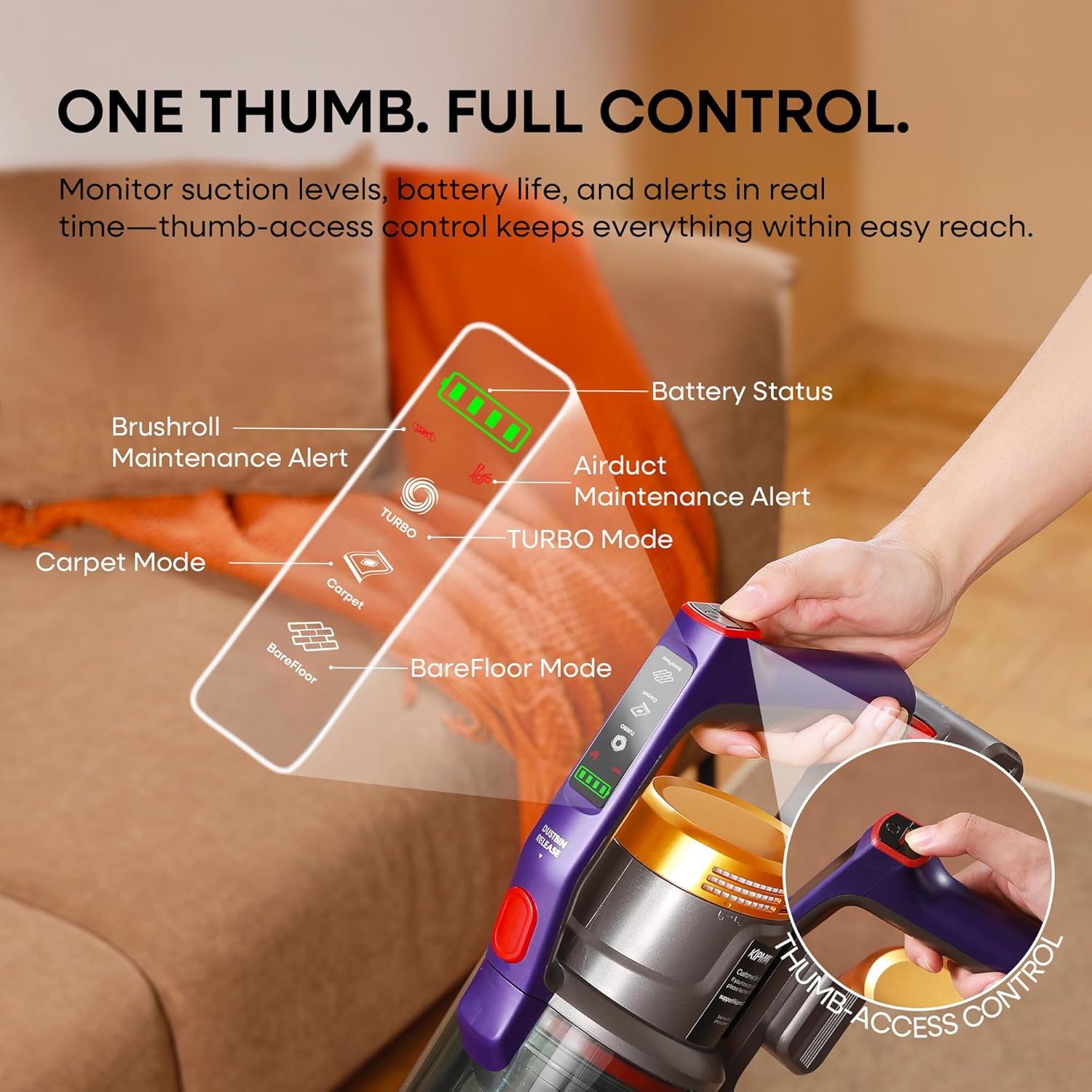 KIPMAX Cordless Vacuum Cleaner, 50KPa 550W Stick Vacuum for Home, 70Mins Anti-Tangled Vacuum Cleaner