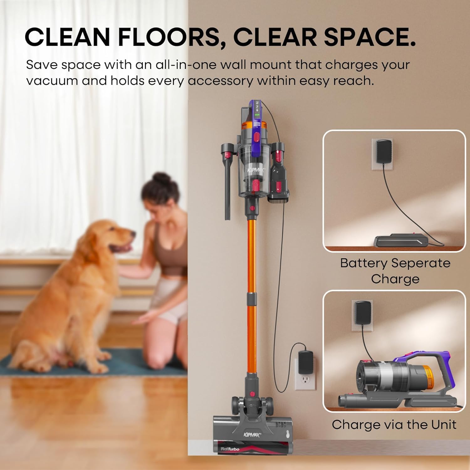 KIPMAX Cordless Vacuum Cleaner, 50KPa 550W Stick Vacuum for Home, 70Mins Anti-Tangled Vacuum Cleaner
