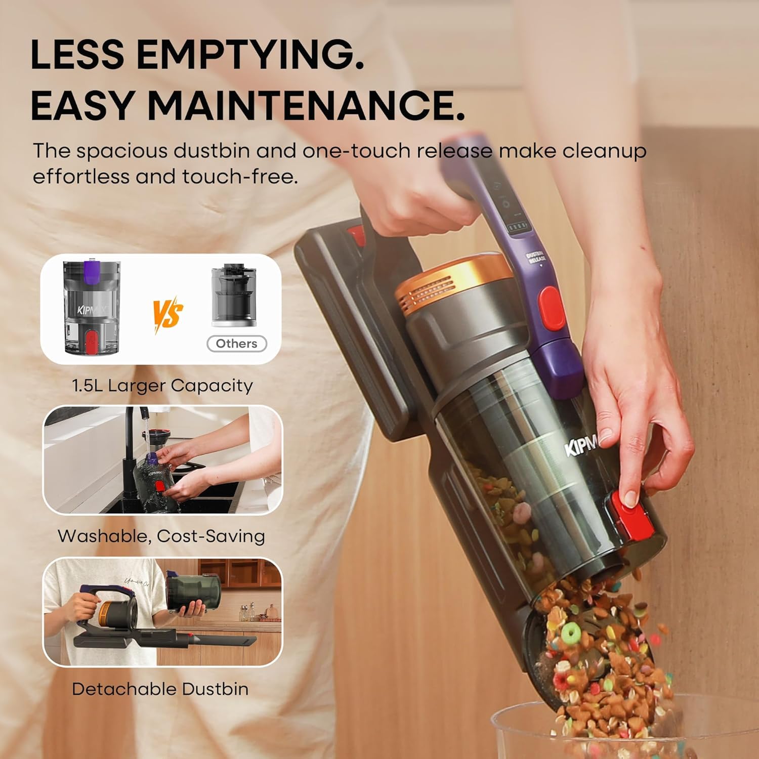 KIPMAX Cordless Vacuum Cleaner, 50KPa 550W Stick Vacuum for Home, 70Mins Anti-Tangled Vacuum Cleaner