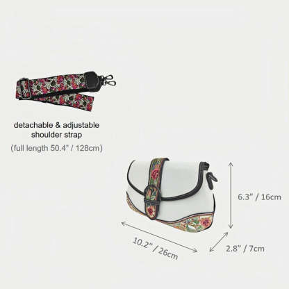 White Designer Floral Handbag | Chinese Key Pattern Embroidered Crossbody PU Leather