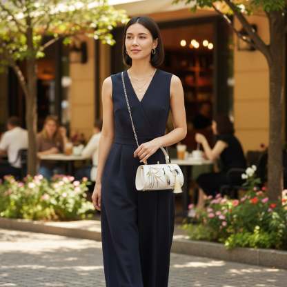 Designer Crane Handbag | White Vintage Embroidered Bamboo & Crane Clutch Bag with Tassel