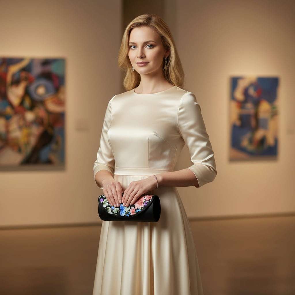 Vintage Floral Embroidered Women's Silk Clutch & Evening Bag