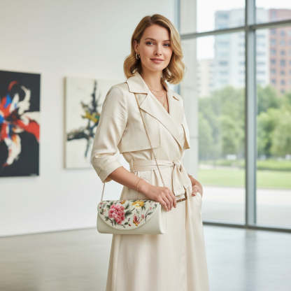 Vintage Butterfly and Peony Embroidered Women's Silk Clutch & Evening Bag