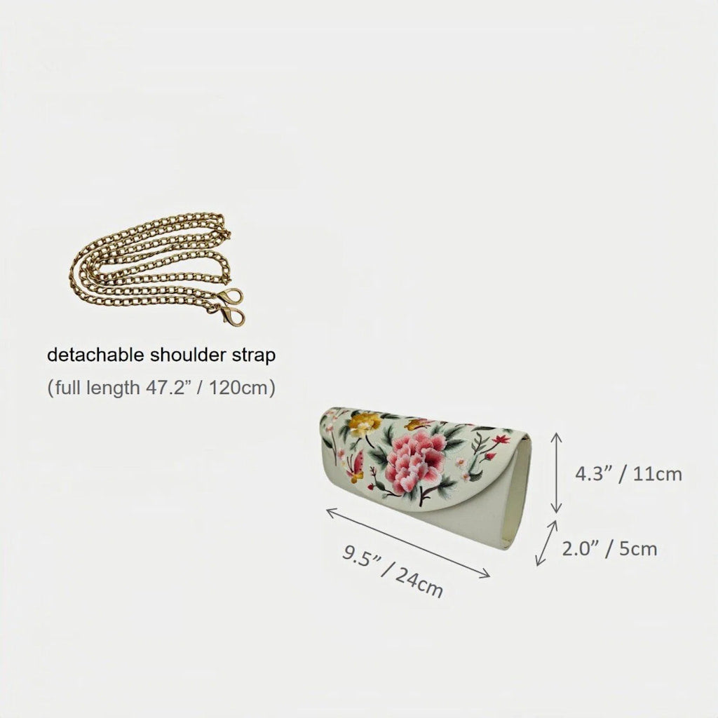 Vintage Butterfly and Peony Embroidered Women's Silk Clutch & Evening Bag