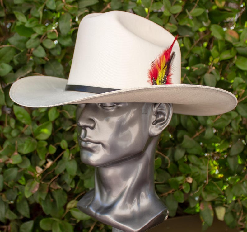 Natural STRAW Western Cowboy hat with feather SOMBRERO