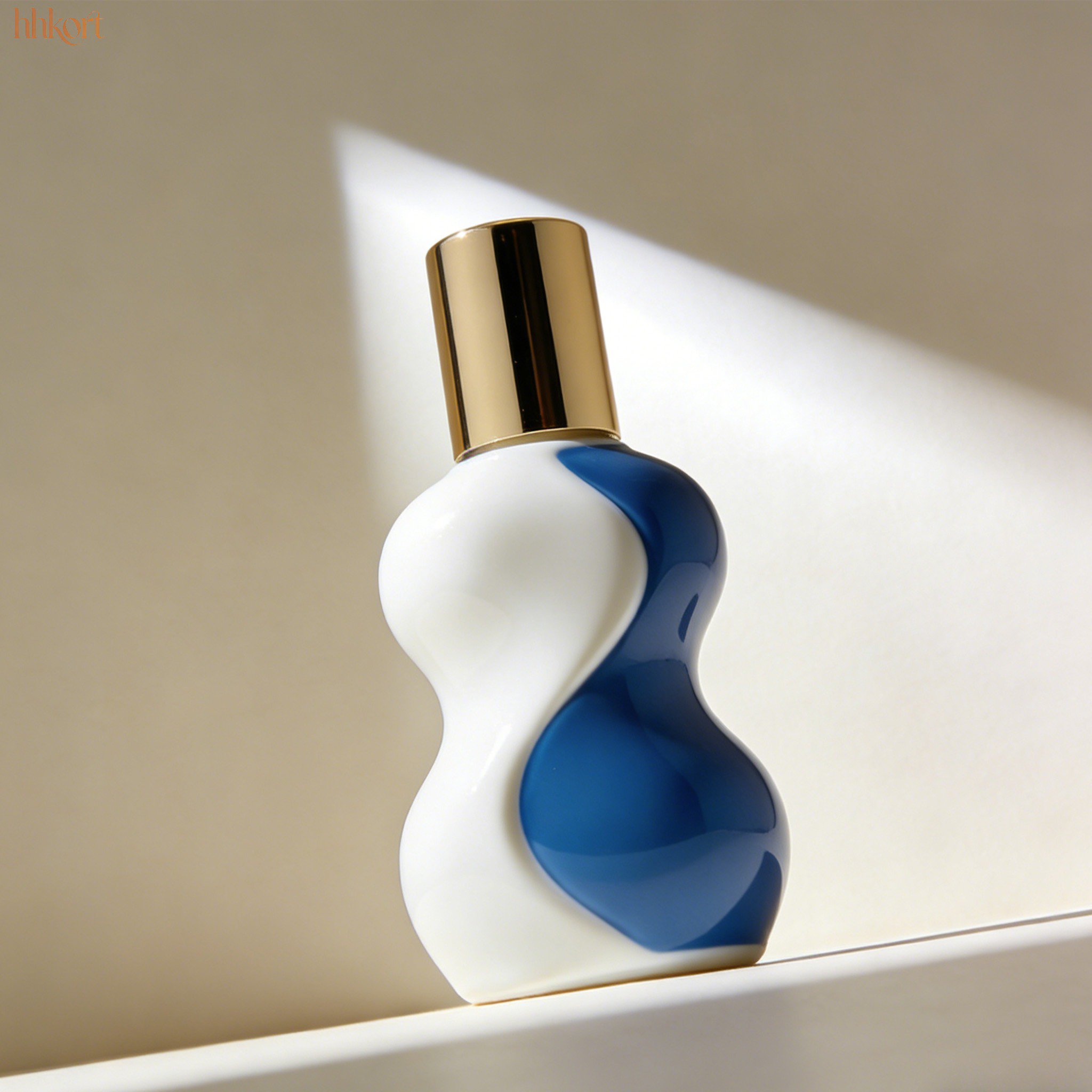 Close-up of glass perfume decanter bottle with stopper