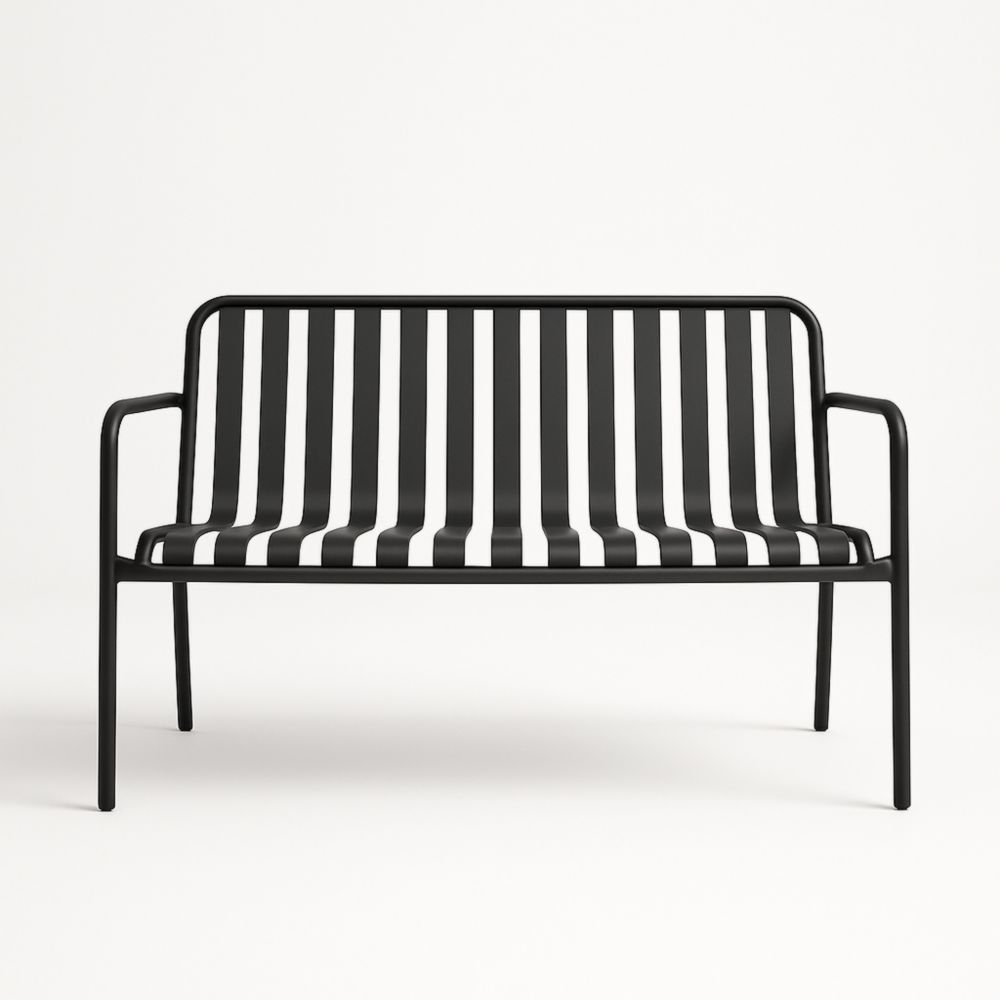 Panca da esterno in metallo nero e bianco a righe