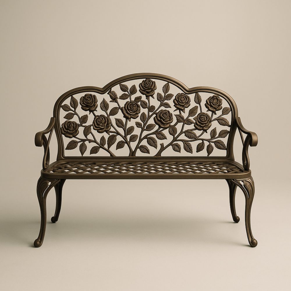 Panca da giardino in alluminio decorata con fiori, 130x60x85 cm