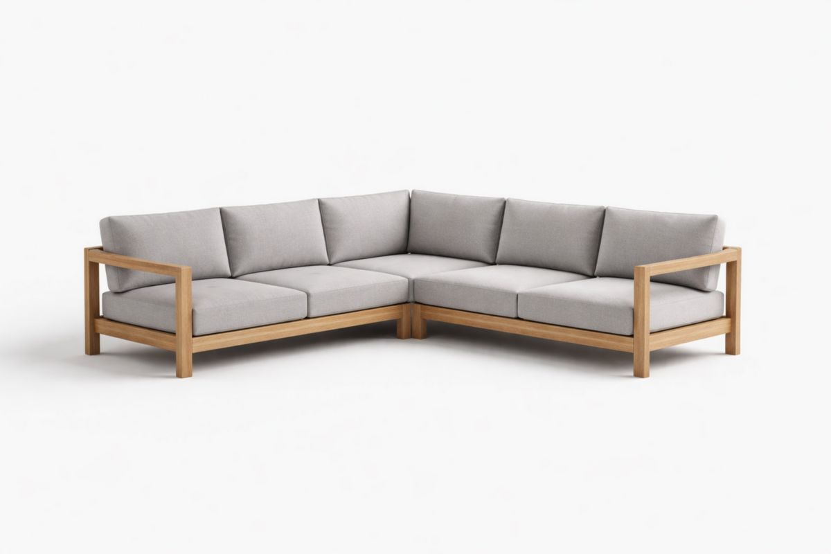 Divano ad angolo in Legno e Tessuto Grigio