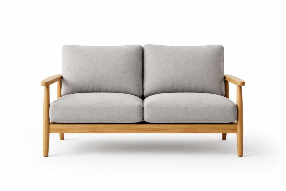 Divano a due posti legno massello tessuto grigio