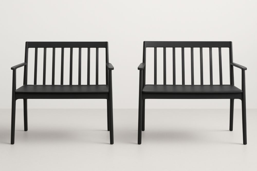 Set di 2 Panchine in Plastica Nera per Interno ed Esterno