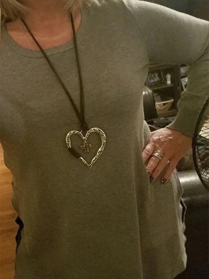 Vintage Cross Heart Pendant Necklace