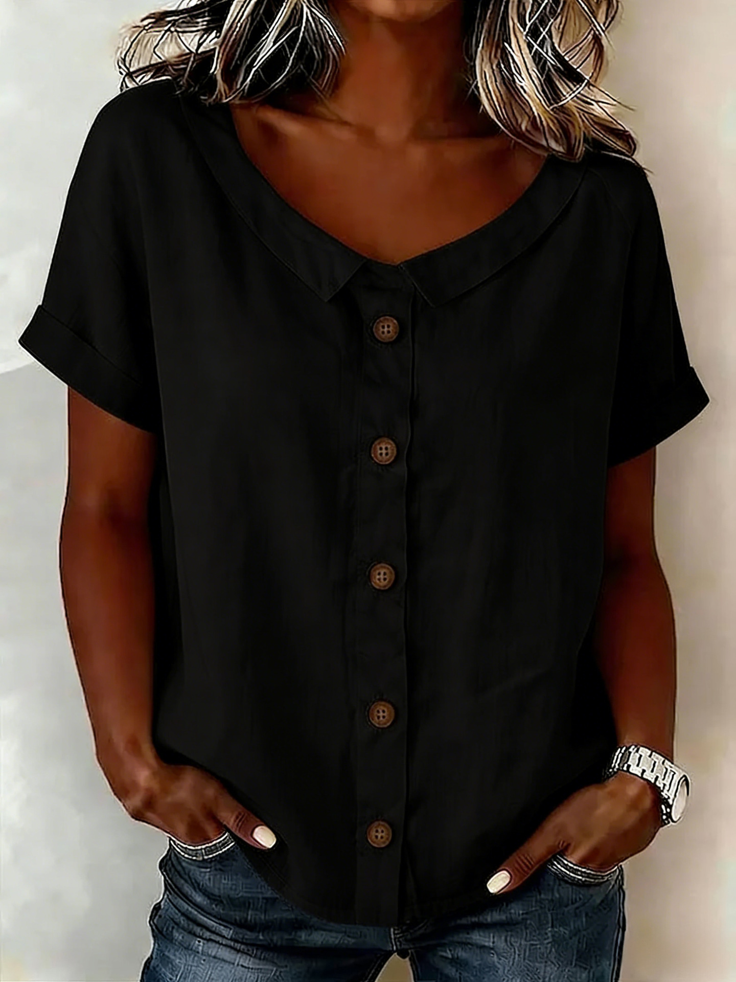 🔥Women's Round-neck Short-sleeve Casual Loose Cotton-linen Tops