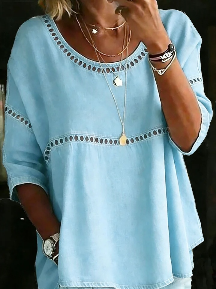 Women's Solid Color Casual Loose Denim Blouse Shirt