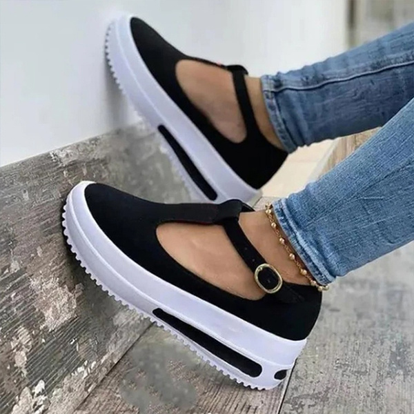 Women Summer Retro Buckle Round Head Wedge Platform Slip-On Sandals So