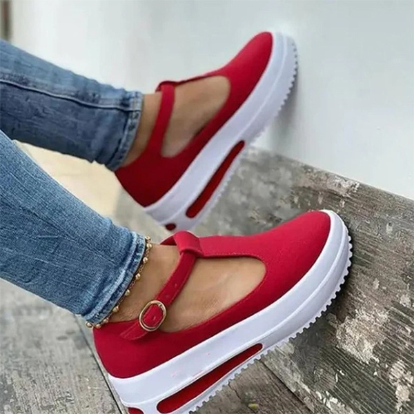 Women Summer Retro Buckle Round Head Wedge Platform Slip-On Sandals So