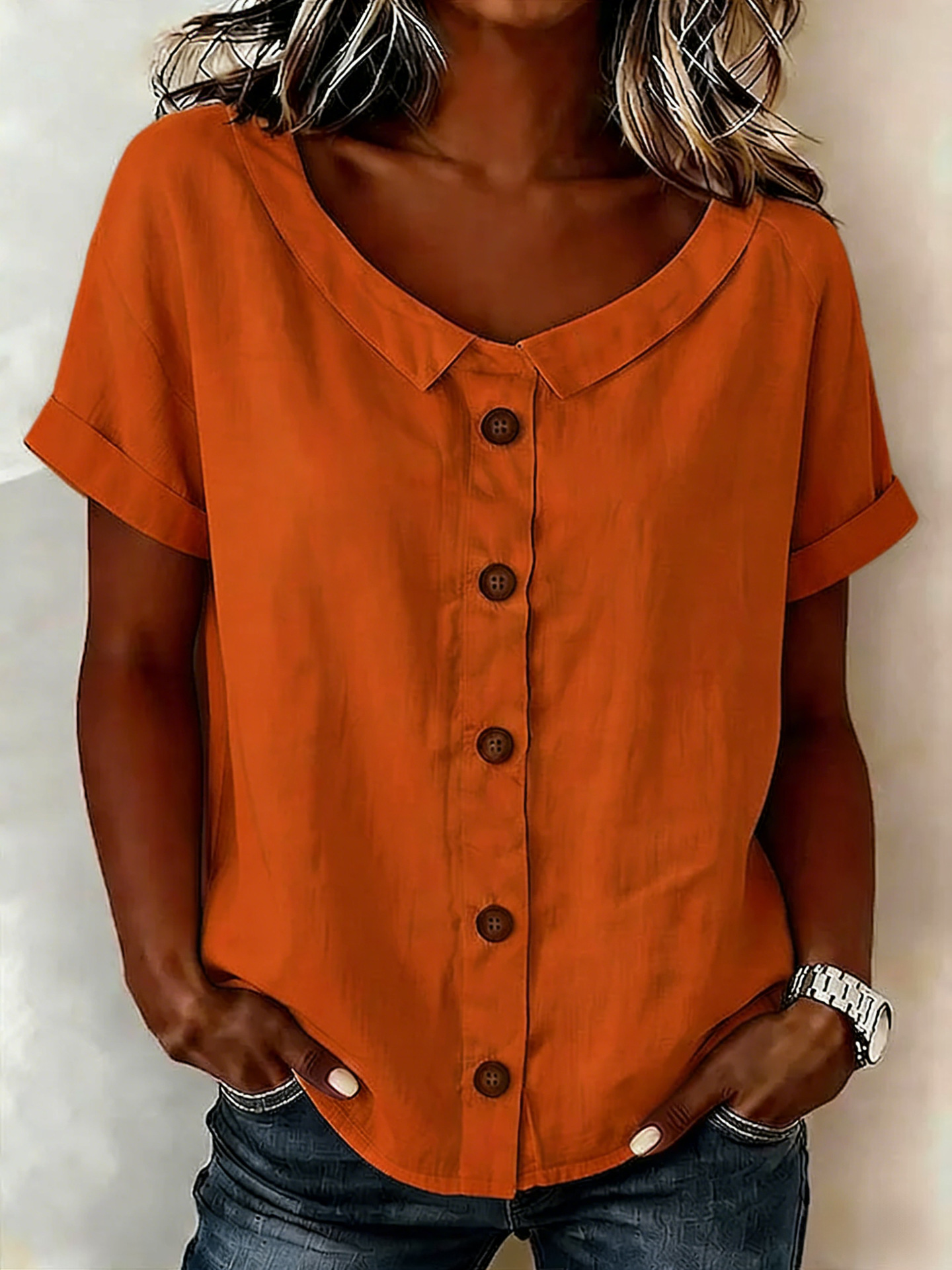 🔥Women's Round-neck Short-sleeve Casual Loose Cotton-linen Tops