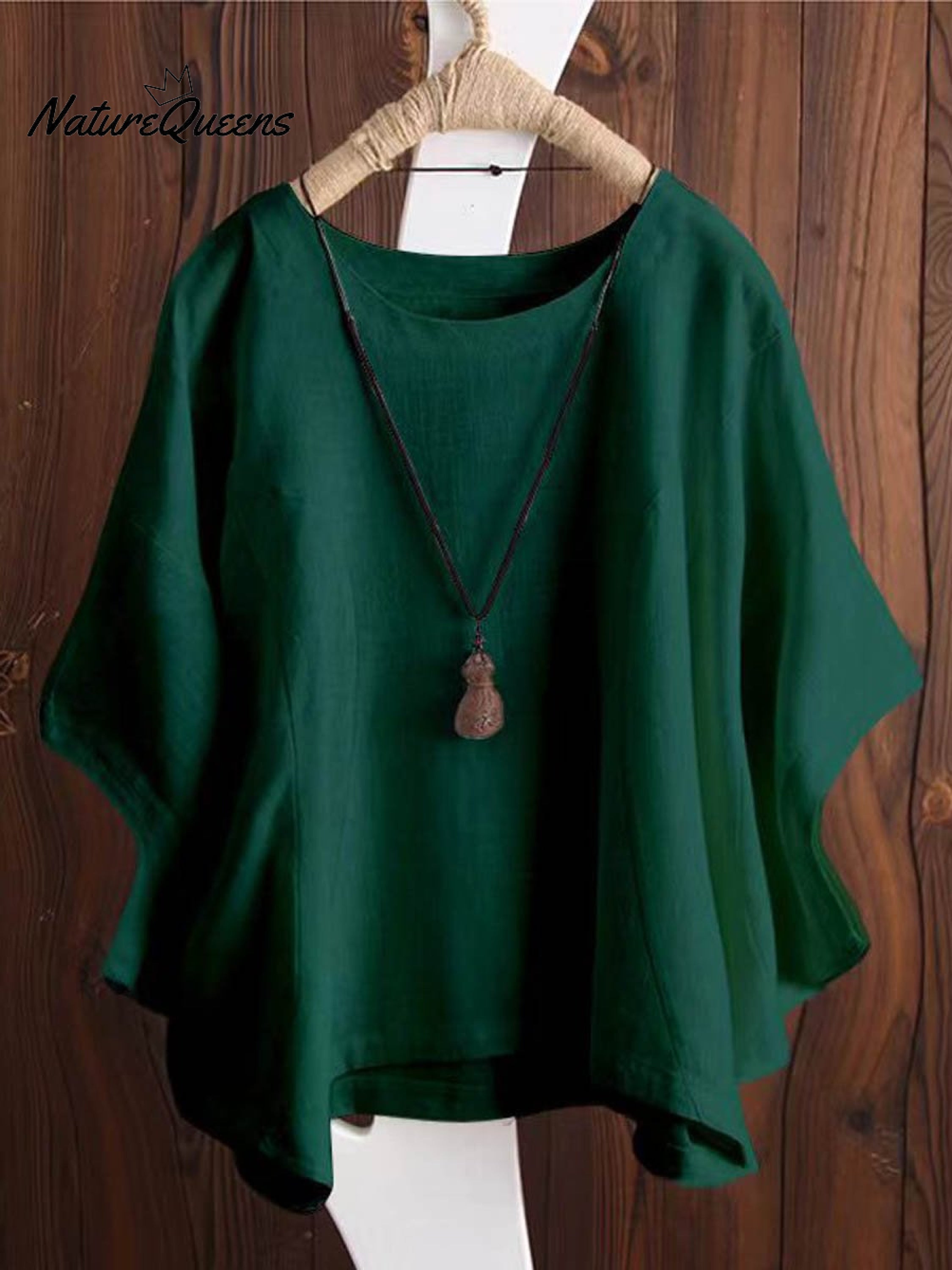 Women's Solid Color Loose Elegant Bat Sleeve Casual Cotton And Linen Shirt