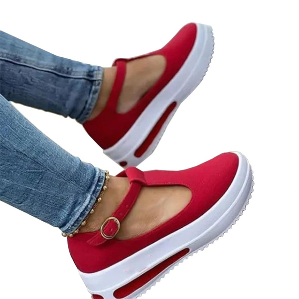 Women Summer Retro Buckle Round Head Wedge Platform Slip-On Sandals So