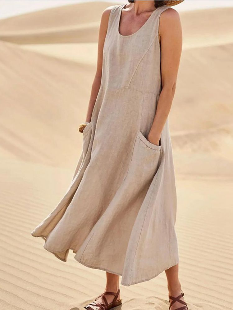 🔥50% Off Sale! Women's Sleeveless Cotton And Linen Dress