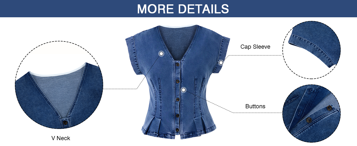 Womens V Neck Denim Vests Tops Trendy Summer Button Down Jean Tank Tops Y2k Fitted Shirts