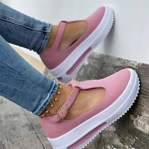 Women Summer Retro Buckle Round Head Wedge Platform Slip-On Sandals So