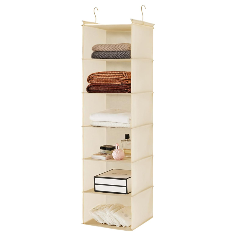 6 Tier Shelf Hanging Closet Organizer, Cloth Hanging Shelf with 2 Sturdy Hooks for Storage, Foldable