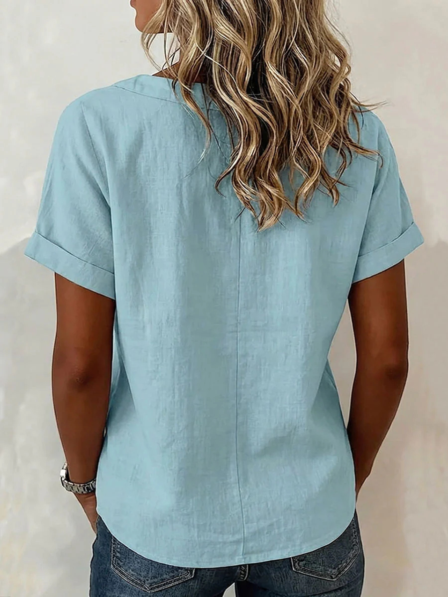 🔥Women's Round-neck Short-sleeve Casual Loose Cotton-linen Tops