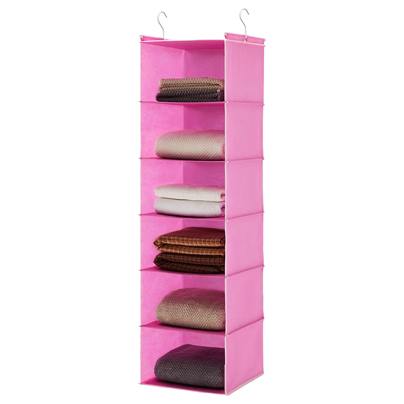 6 Tier Shelf Hanging Closet Organizer, Cloth Hanging Shelf with 2 Sturdy Hooks for Storage, Foldable