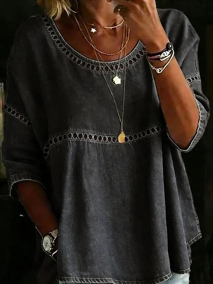 Women's Solid Color Casual Loose Denim Blouse Shirt