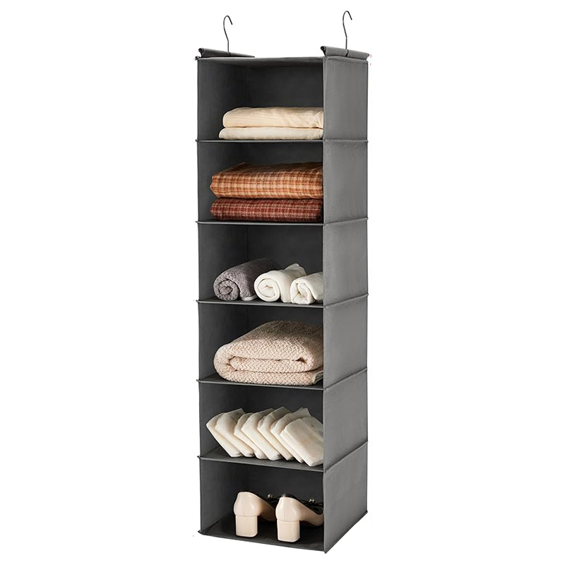 6 Tier Shelf Hanging Closet Organizer, Cloth Hanging Shelf with 2 Sturdy Hooks for Storage, Foldable