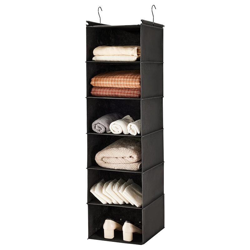 6 Tier Shelf Hanging Closet Organizer, Cloth Hanging Shelf with 2 Sturdy Hooks for Storage, Foldable