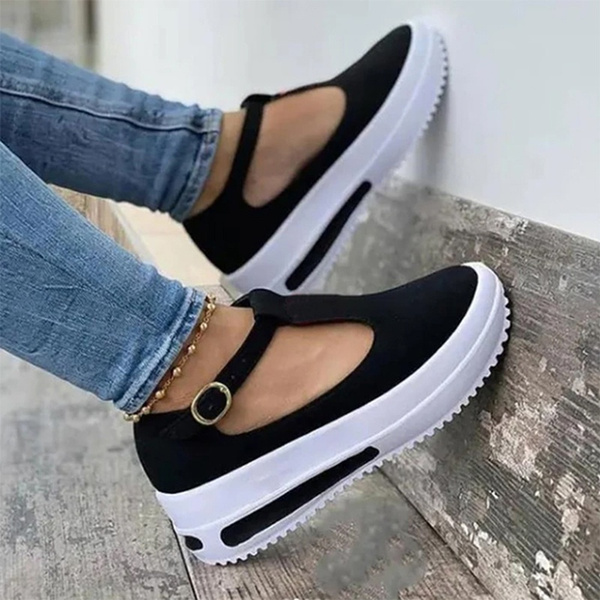 Women Summer Retro Buckle Round Head Wedge Platform Slip-On Sandals So