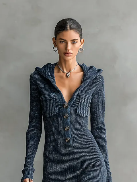 Women's Slim-fit Hooded Knitted Maxi Dress