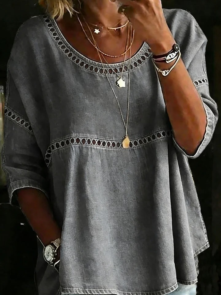 Women's Solid Color Casual Loose Denim Blouse Shirt