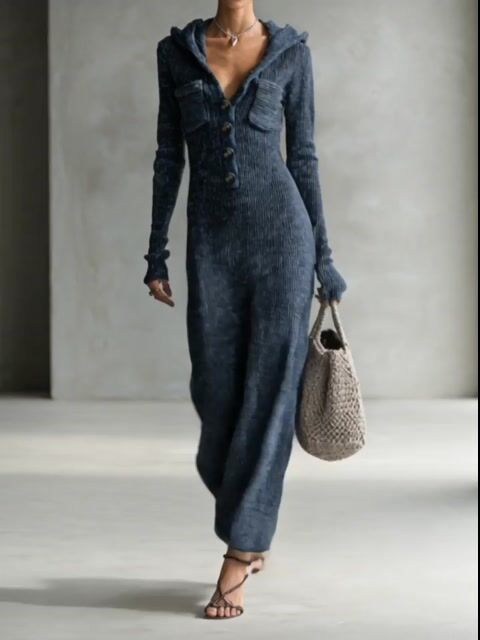 Women's Slim-fit Hooded Knitted Maxi Dress