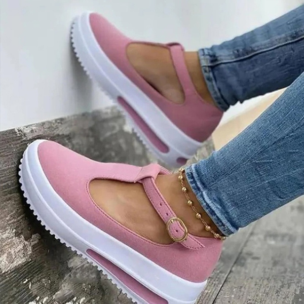 Women Summer Retro Buckle Round Head Wedge Platform Slip-On Sandals So