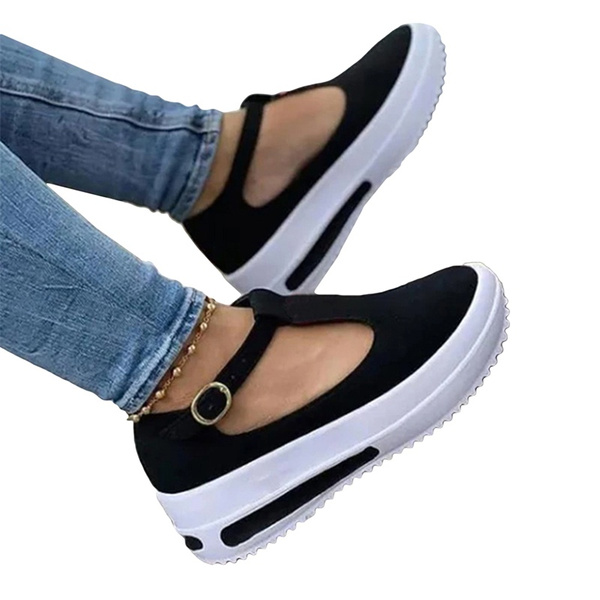 Women Summer Retro Buckle Round Head Wedge Platform Slip-On Sandals So