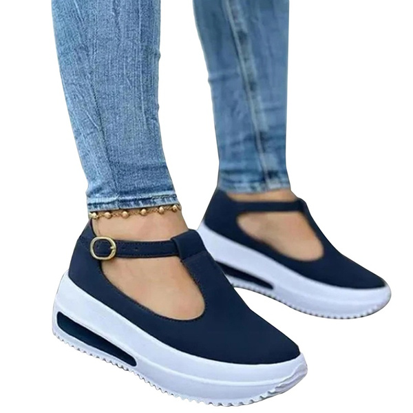 Women Summer Retro Buckle Round Head Wedge Platform Slip-On Sandals So